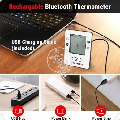 ThermoPro TP25 bevielis Bluetooth skaitmeninis maisto termometras su 4 spalvotais zondais 5